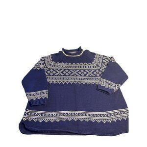 Eddie Bauer Womens XL purple & White Fair Isle Nordic Cotton Roll Neck Sweater